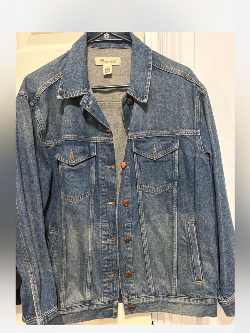 Madewell Distressed Blue Denim Trucker Jacket